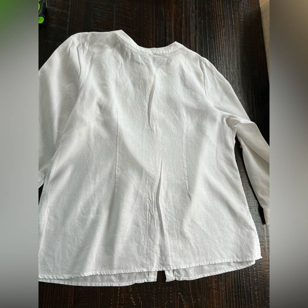 Cambridge Dry Goods White 100% Linen Floral Embroidered Button Down Shirt 1X - Picture 12 of 15